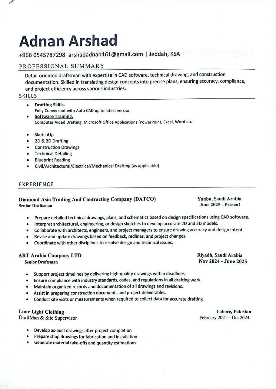 Madinah, Job Seekers, AutoCAD Operator