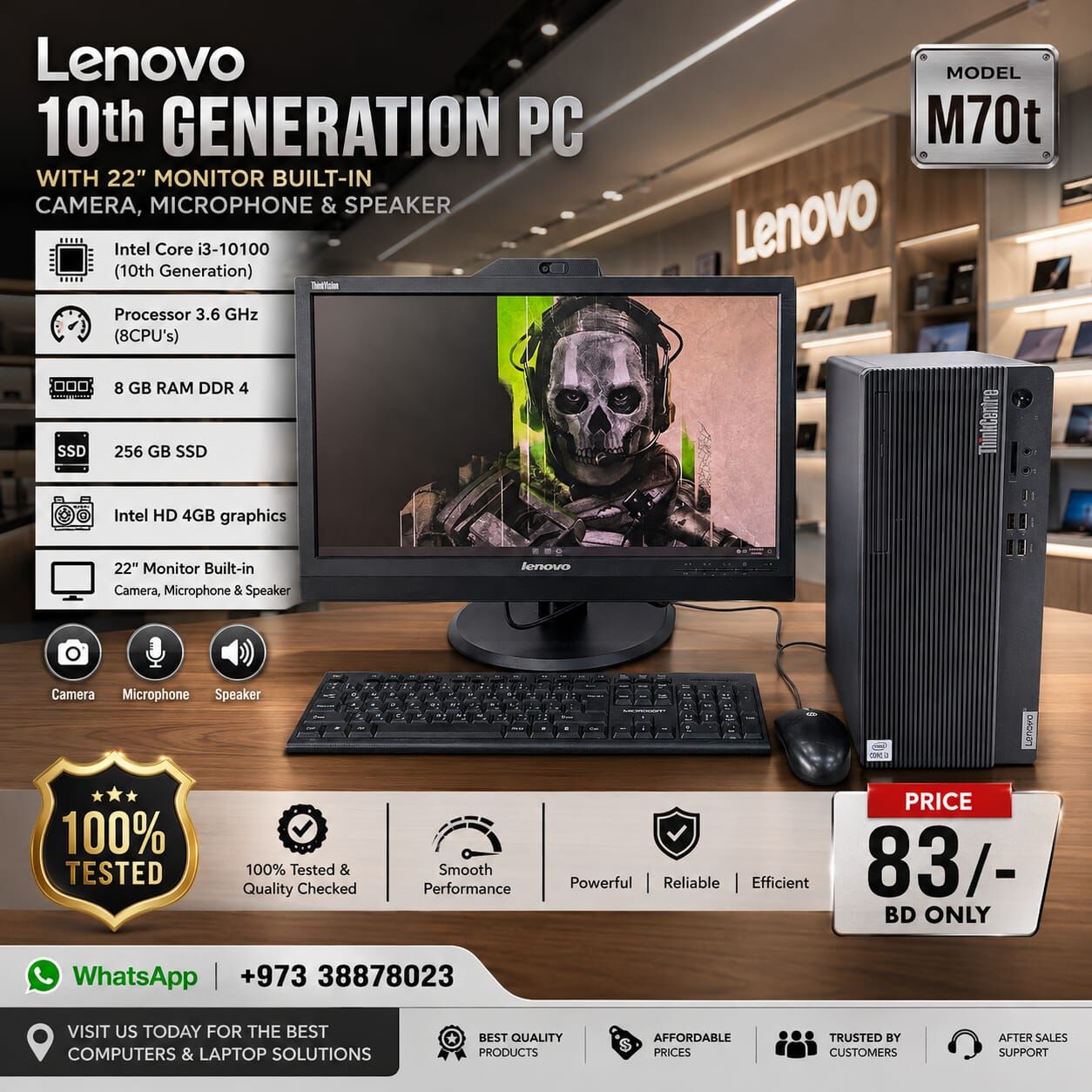Manama, Tablet Computers, BHD 83,  Lenovo 10th Gen Just Like New PC With Lenovo 22" FHD Monitor Built-in Camera & Speaker