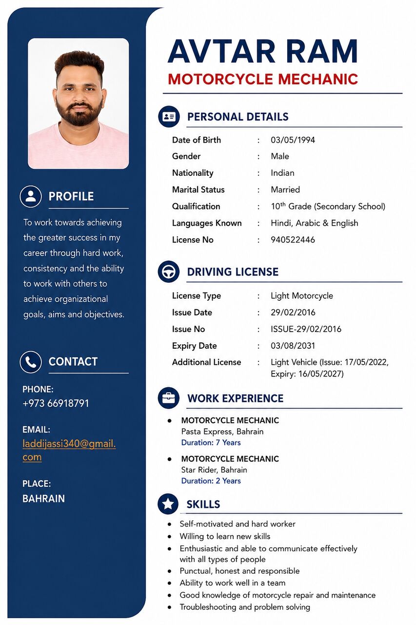 Manama, Job Seekers, Bike Macanic