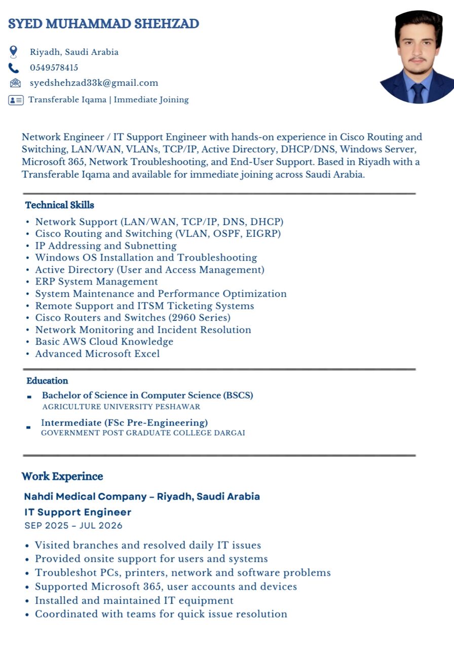 Riyadh, Job Seekers, Looking For An IT Support / Network Engineer Job In Riyadh