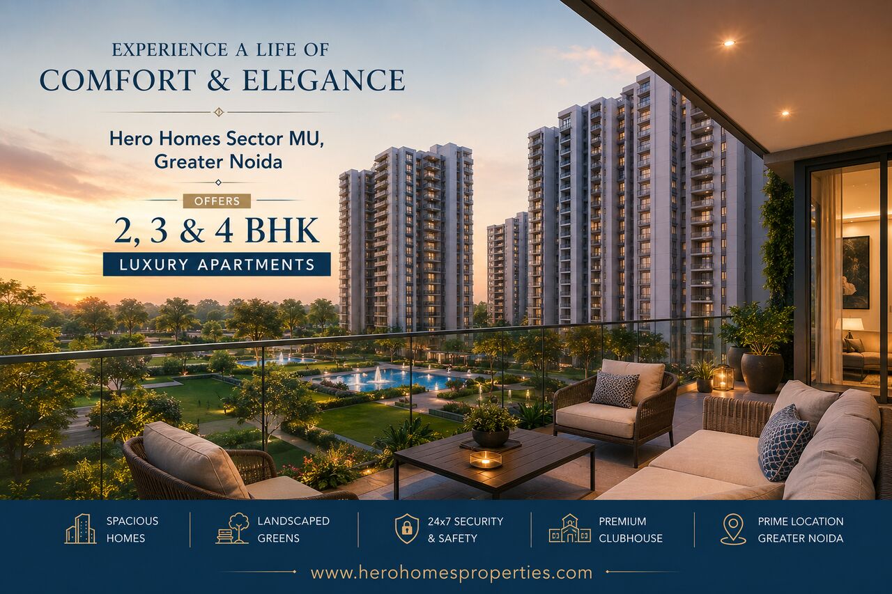 Greater Noida, Real Estate For Sale, INR 9000000,  700 Sq. Feet,  Hero Homes Sector MU Greater Noida &ndash; Discover Sophisticated 2, 3 & 4 BHK Ultra-Luxury Resi