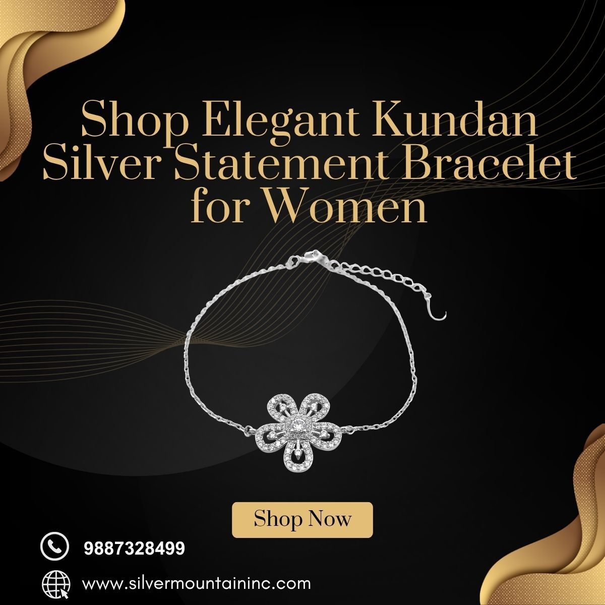 Jaipur, Jewelry, INR 4000,  Shop Elegant Kundan Silver Statement Bracelet For Women