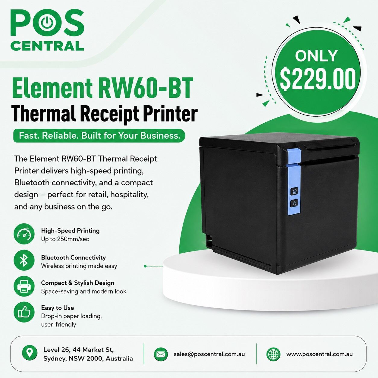 Sydney, Electronics, AUD 229,  Element RW60 Receipt Printer &ndash; Reliable, Fast POS Thermal Printer