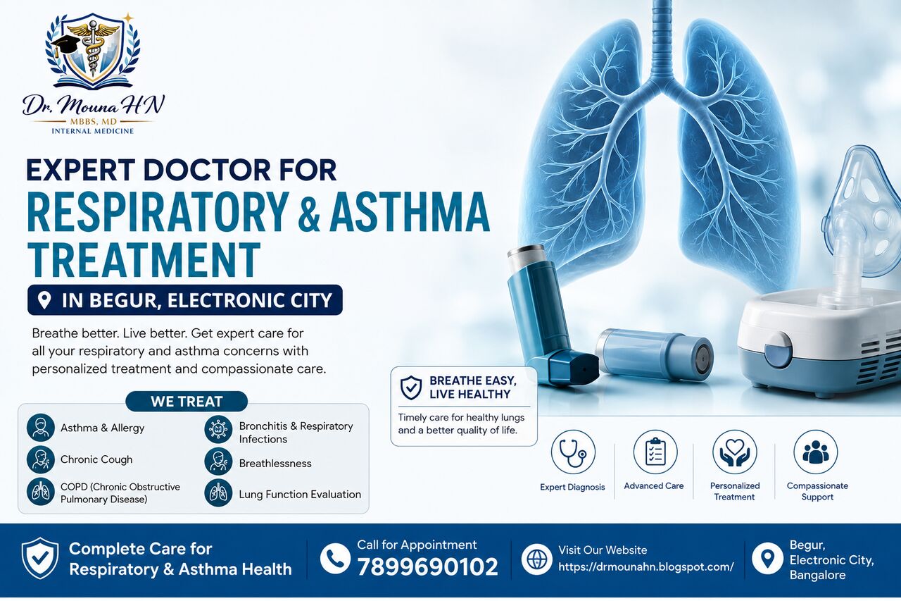 Bangalore, Health, Expert Doctor For Respiratory And Asthma Treatment In Begur, Electronic City  Dr. Mouna HN