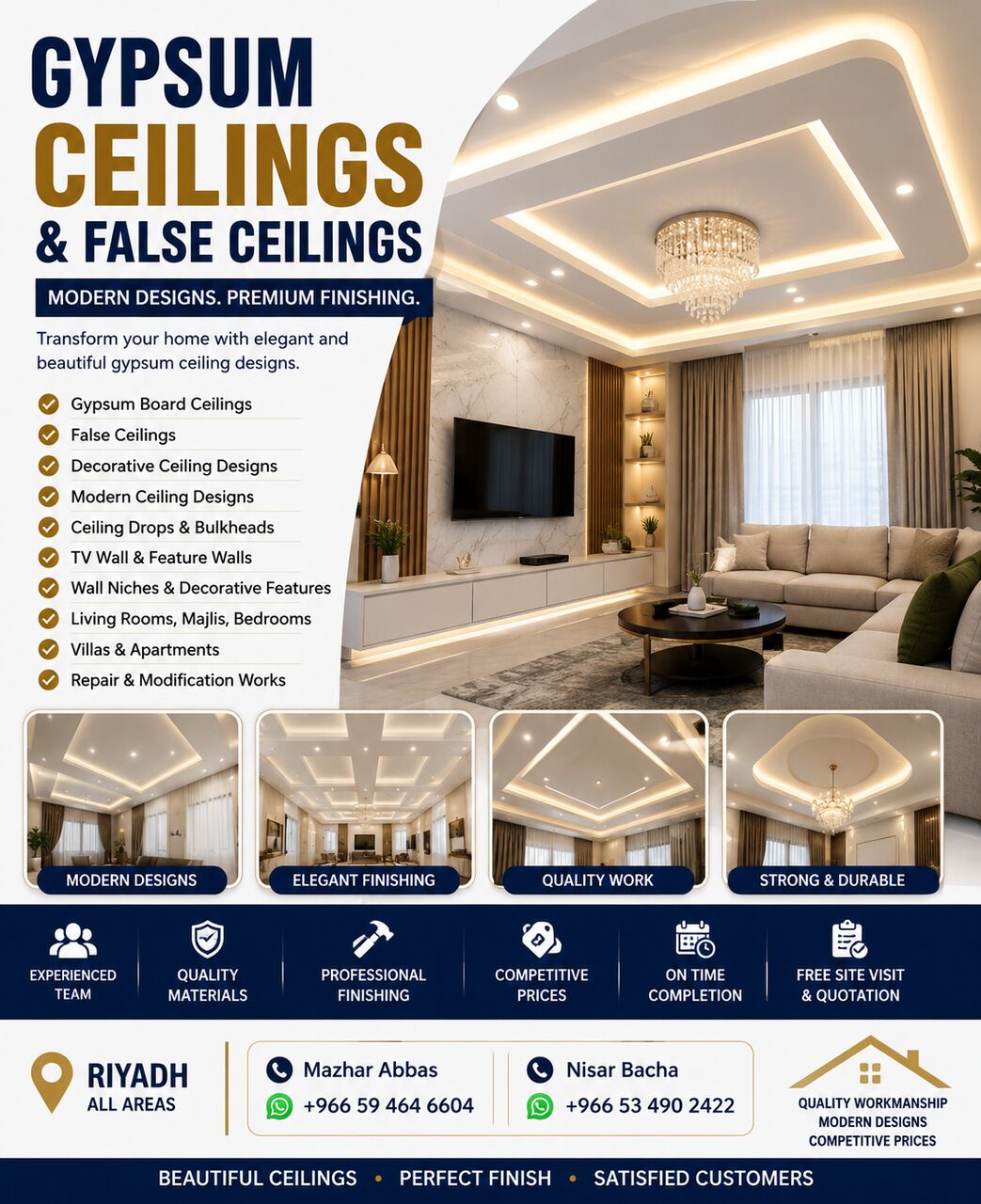 Riyadh, Construction, Gypsum Ceiling | False Ceiling | Decorative Ceiling | Riyadh