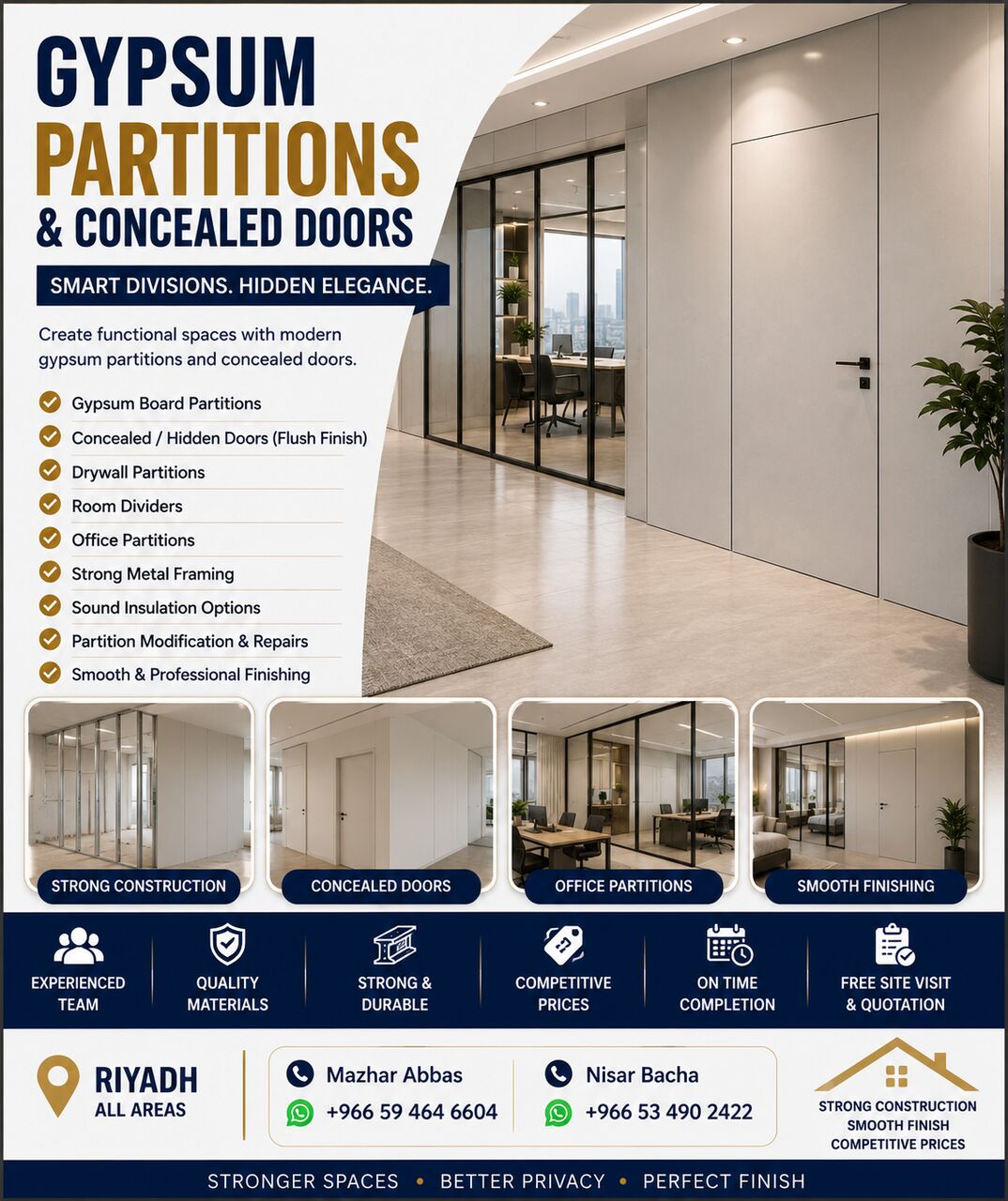 Riyadh, Construction, Gypsum Partition | Concealed Door | Drywall Partition | Riyadh