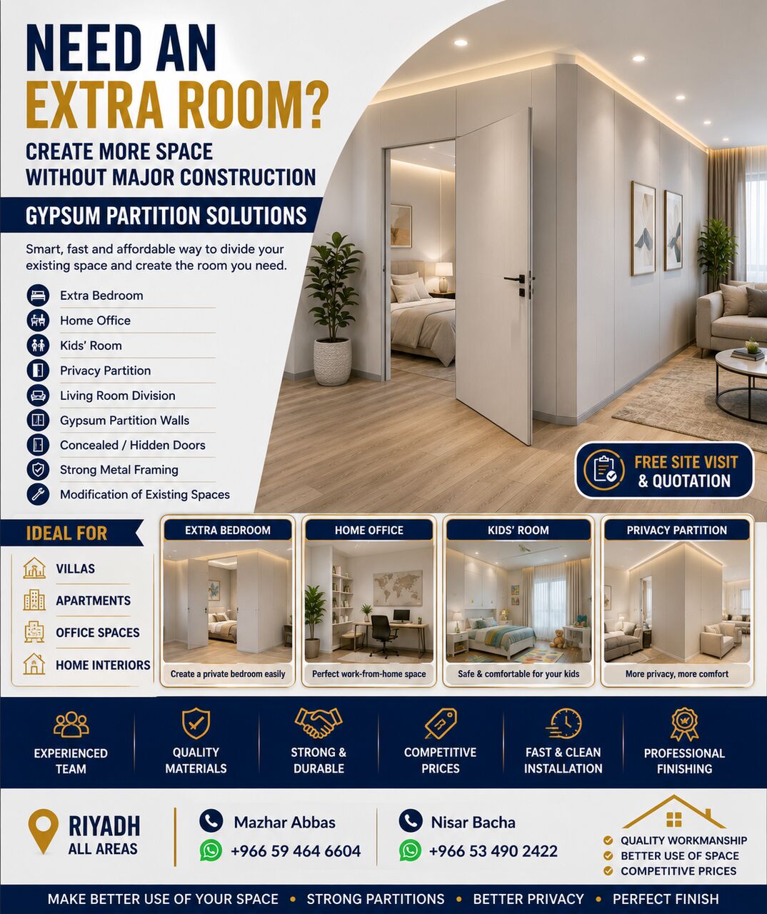 Riyadh, Construction, Need An Extra Room? Gypsum Partition & Room Divider | Riyadh