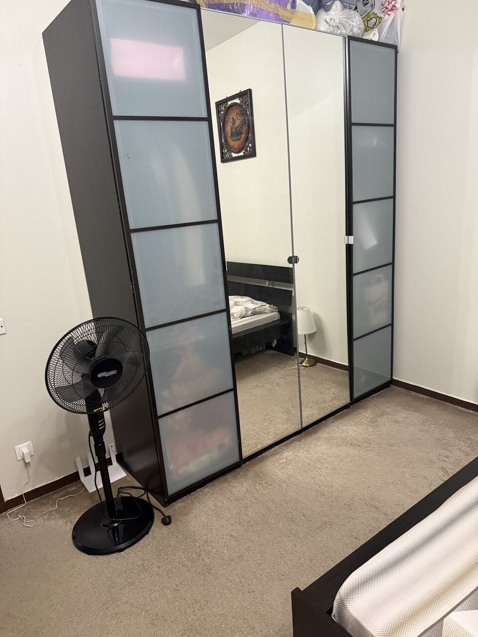 Riyadh, Furniture, SAR 500,  URGENT SALE IKEA King Size Bed + Large Mirrored Wardrobe &ndash; SAR 500 &ndash; Riyadh
