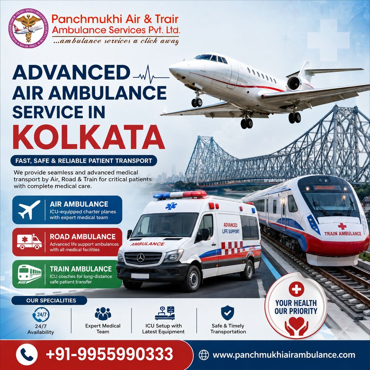 Kolkata, Health, Panchmukhi Air Ambulance In Kolkata Provides 24/7 Emergency Medical Transport Support