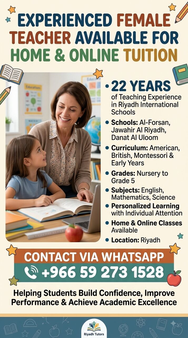 Riyadh, Lessons Offered, HOME & ONLINE TUITION