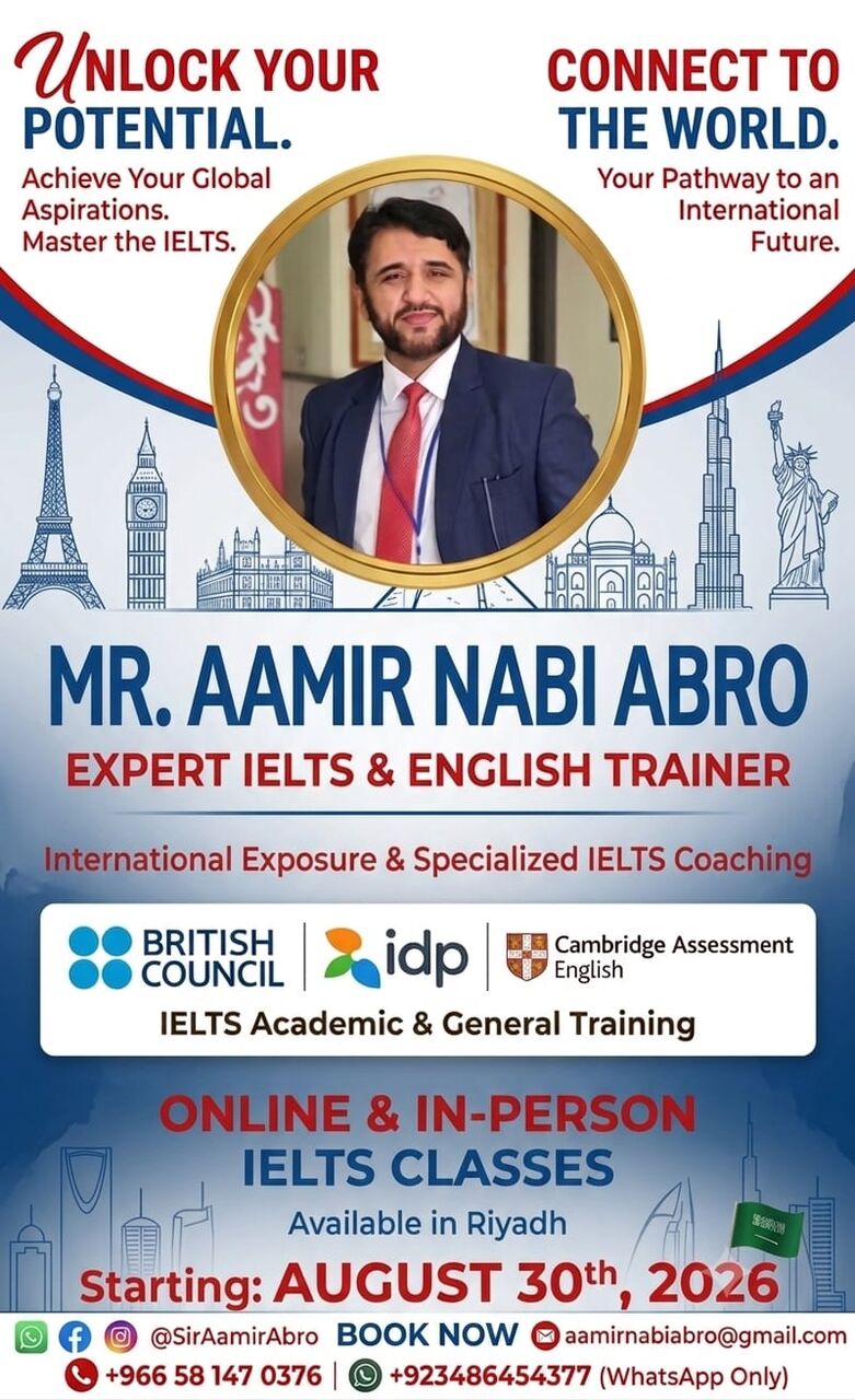 Riyadh, Lessons Offered, IELTS Classes Offered By An Expert IELTS & English Language Trainer