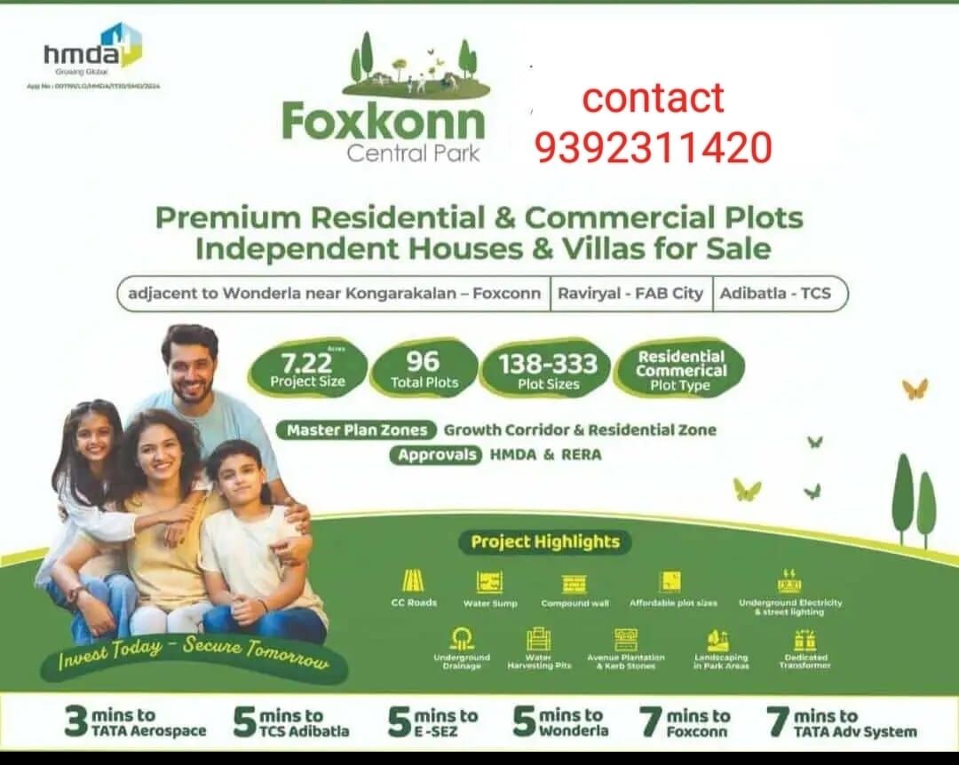 Hyderabad, Residential Plots, INR 35000,  150 Sq. Yard,  Foxkonn Central Park &ndash; Premium Open Plots In Adibatla