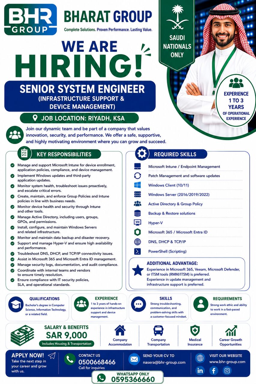 Riyadh, Jobs, Resident Systems Engineer - Saudi National Only