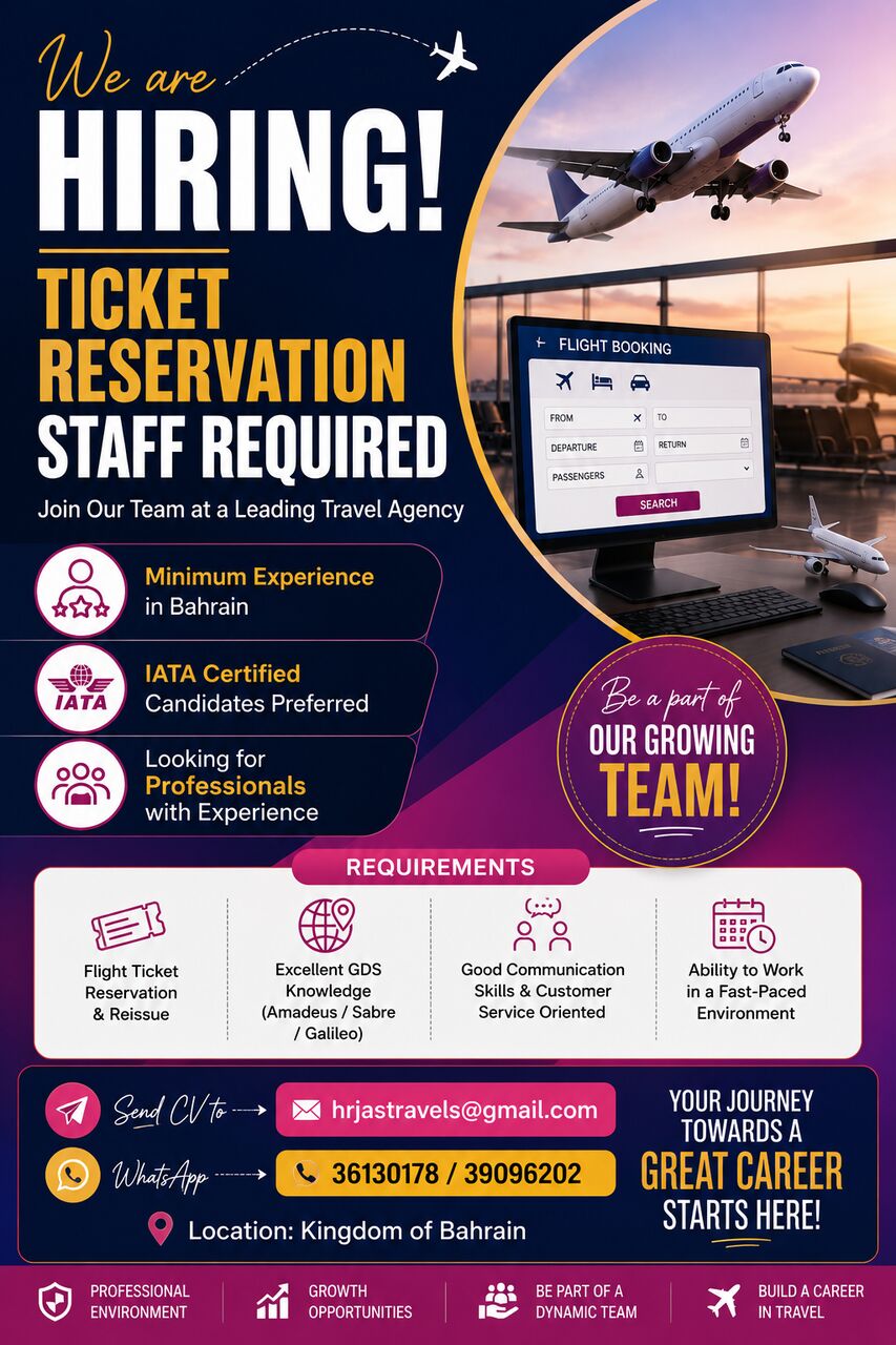 Manama, Jobs, Ticket Reservation Staff