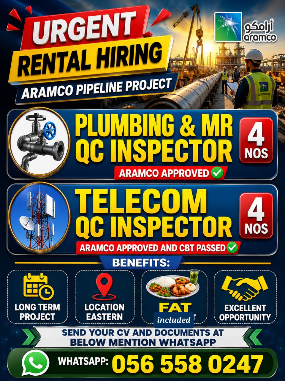 Riyadh, Jobs, Plumbing-MR QC And Telecom Qc Aramco Approved And CBT
