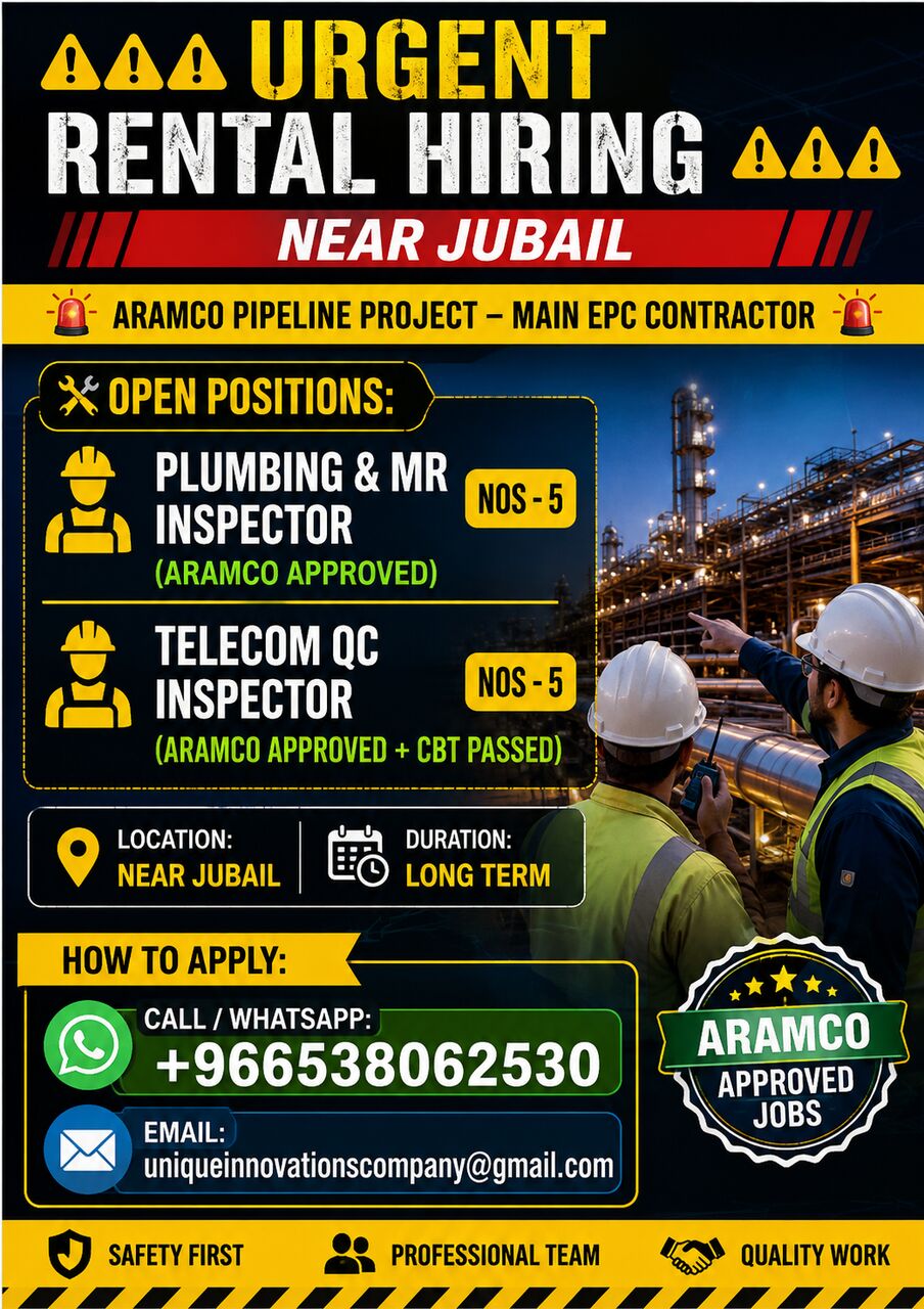 Dammam, Jobs, URGENT RENTAL HIRING &ndash; Near Jubail  Aramco Pipeline Project