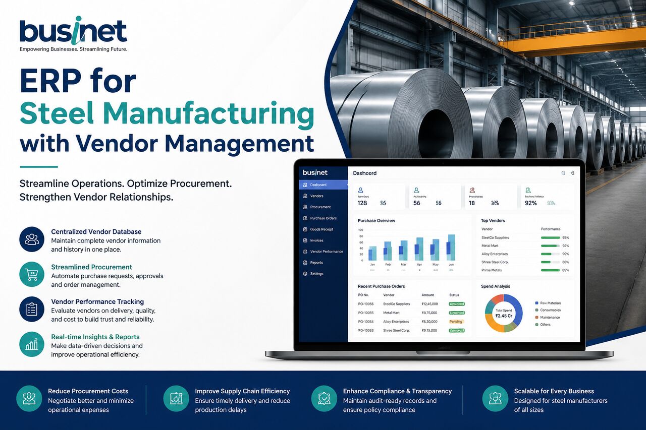 Noida, Business, ERP For Steel Manufacturing With Vendor Management | Businet