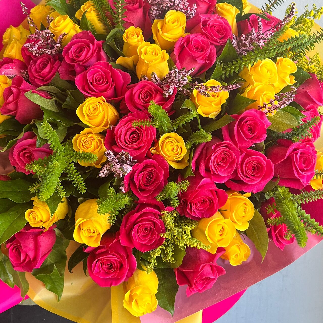 New York, Farm & Garden, USD 100,  Pink And Yellow Rose Bouquet For Every Special Celebration In USA