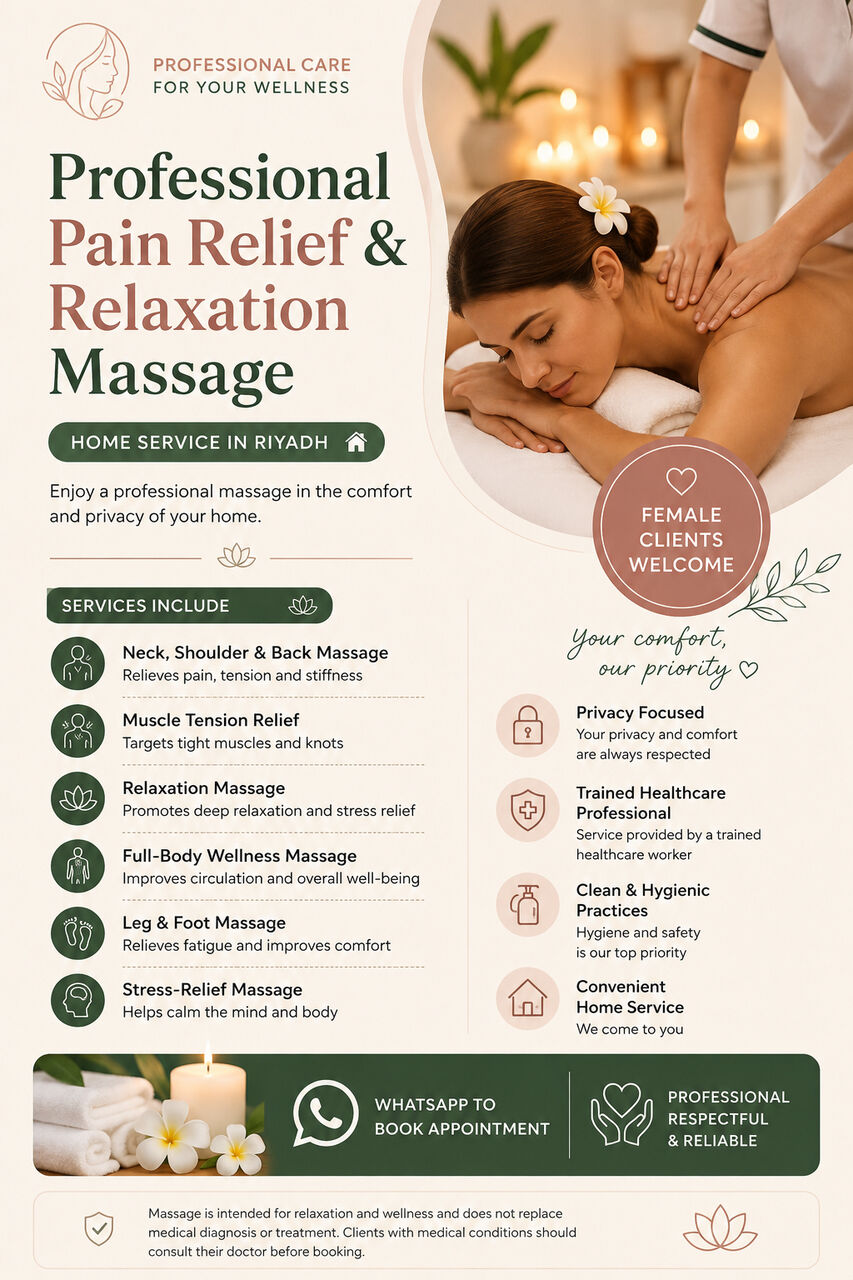 Riyadh, Beautician, Professional Pain Relief Massage & Wellness Home Service