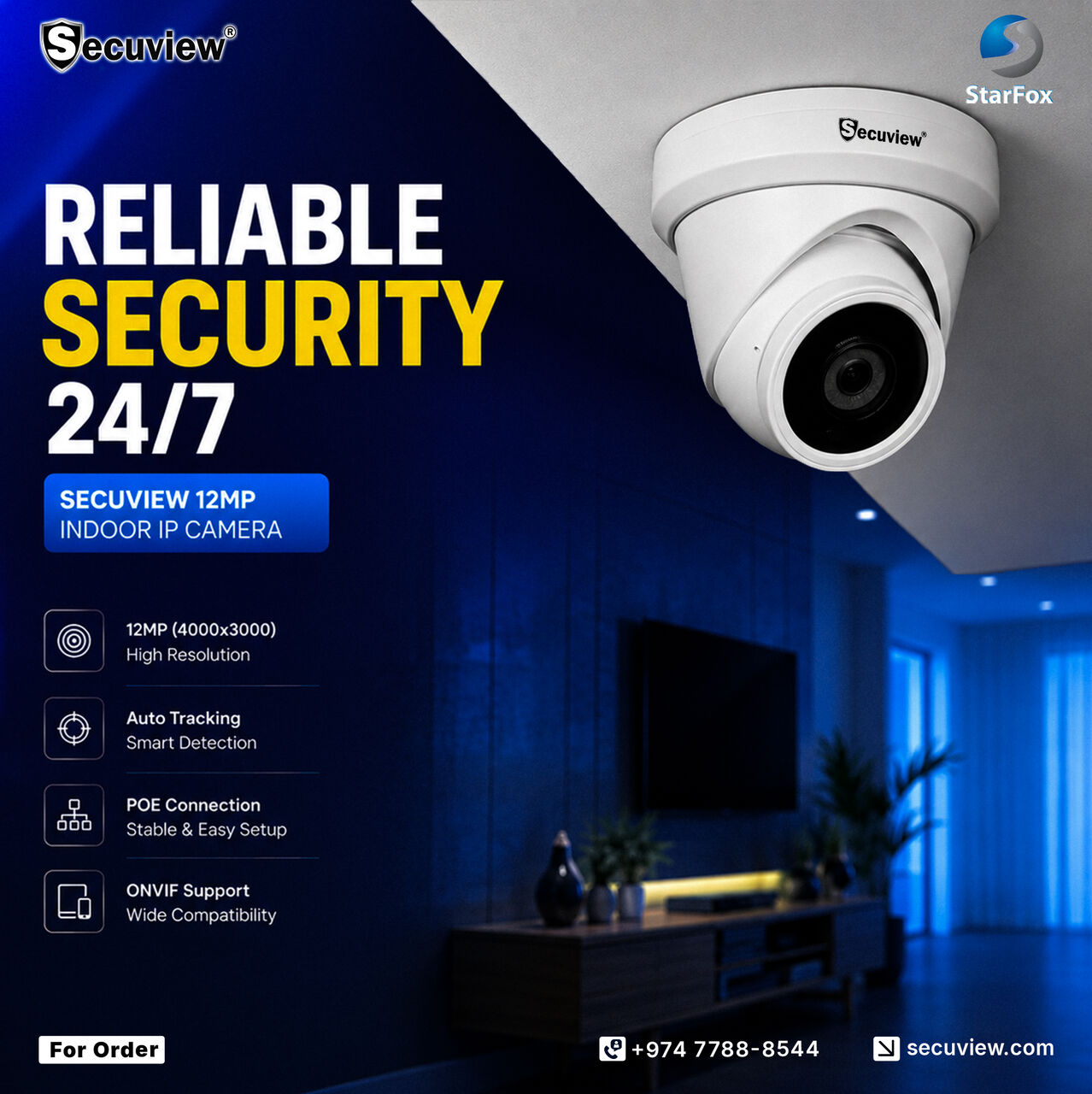 Doha, Electronics, QAR 750,  Secuview 12Mp Indoor PoE LP Camera | Auto-Tracking & ONVIF.