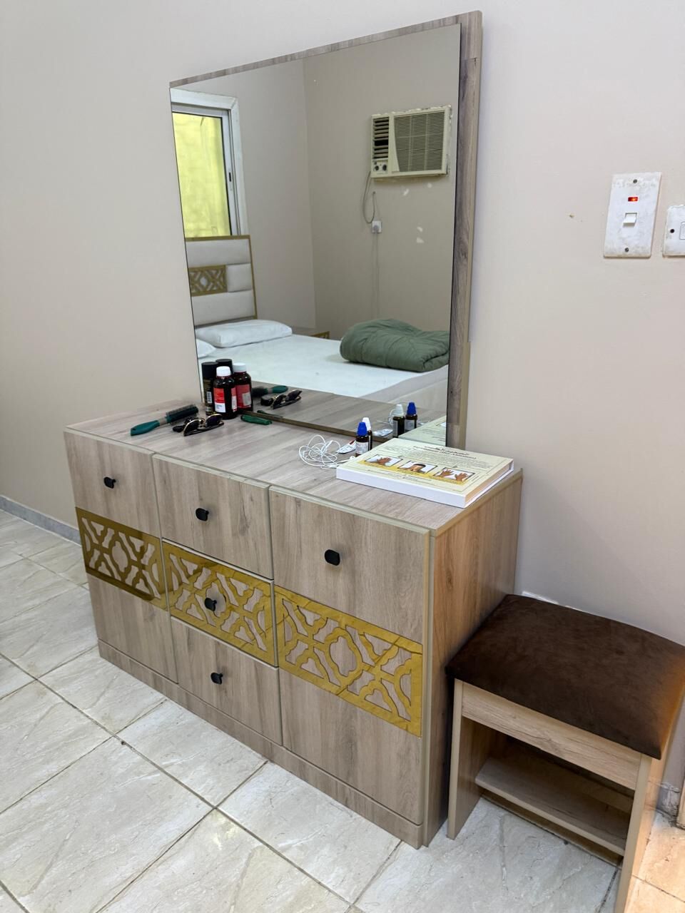 Jeddah, Furniture, SAR 2200,  Bedroom Set - ( Double Bed 180*200+2 Side Tables+6 Door Cupboard+Dressing Table & Stool
