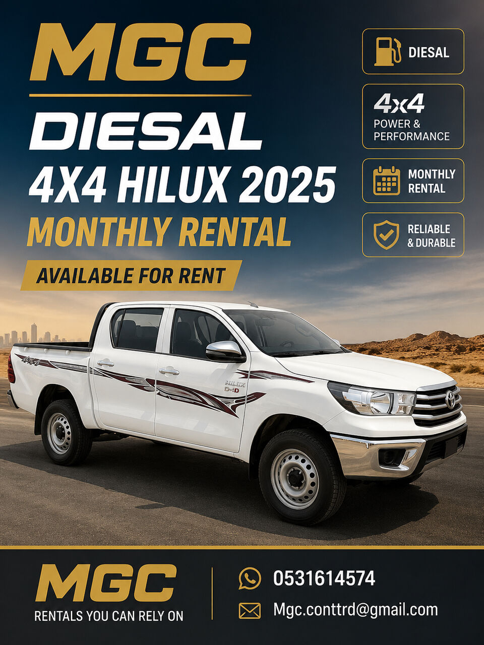 Rabigh, Logistics, Toyota Hilux 4x4 Available For Rent