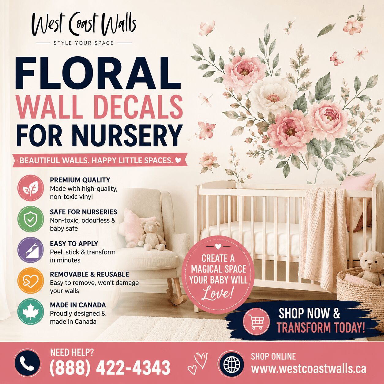 Toronto, Household Items, Charming Floral Wall Decals For Nursery D&eacute;cor