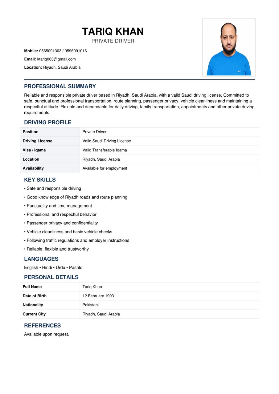 Riyadh, Job Seekers, Private Driver
