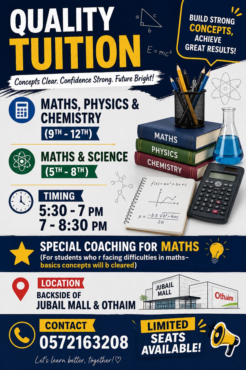 Jubail, Education, Tuition For Maths & Science
