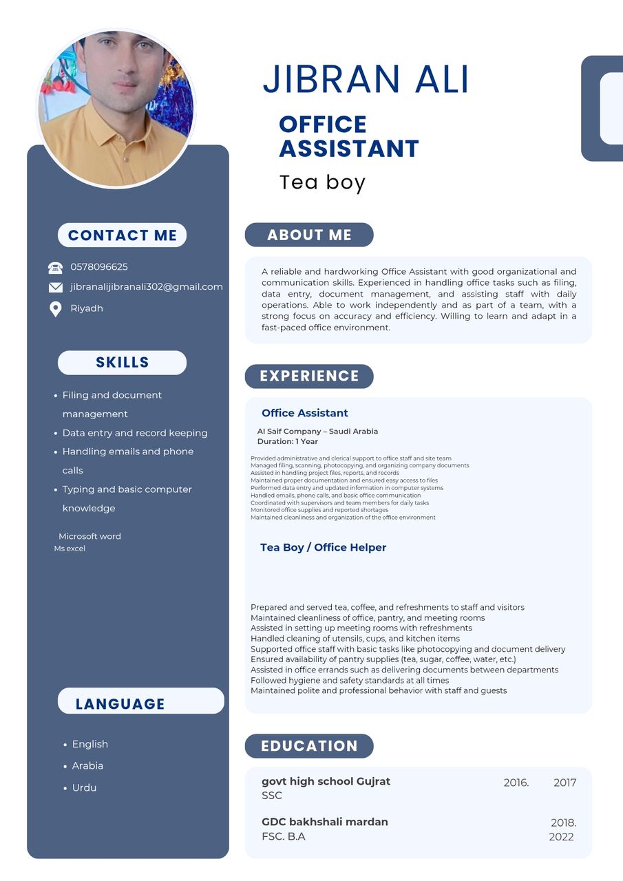 Jubail, Job Seekers, Office Boy Tea Boy
