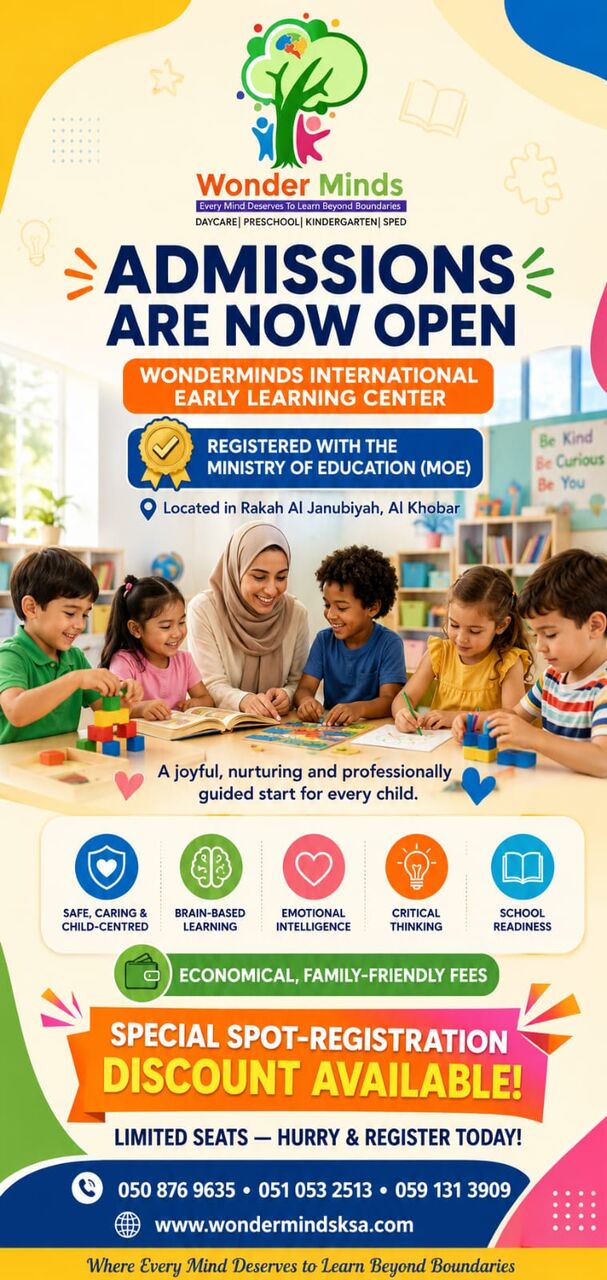 Khobar, Daycare, 🌟 Admissions Are Now Open At WonderMinds! 🌟