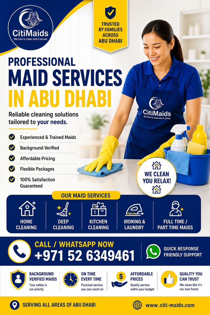 Abu Dhabi, Cleaning, Hourly House Maid Abu Dhabi | Trusted & Affordable Housekeeping Services