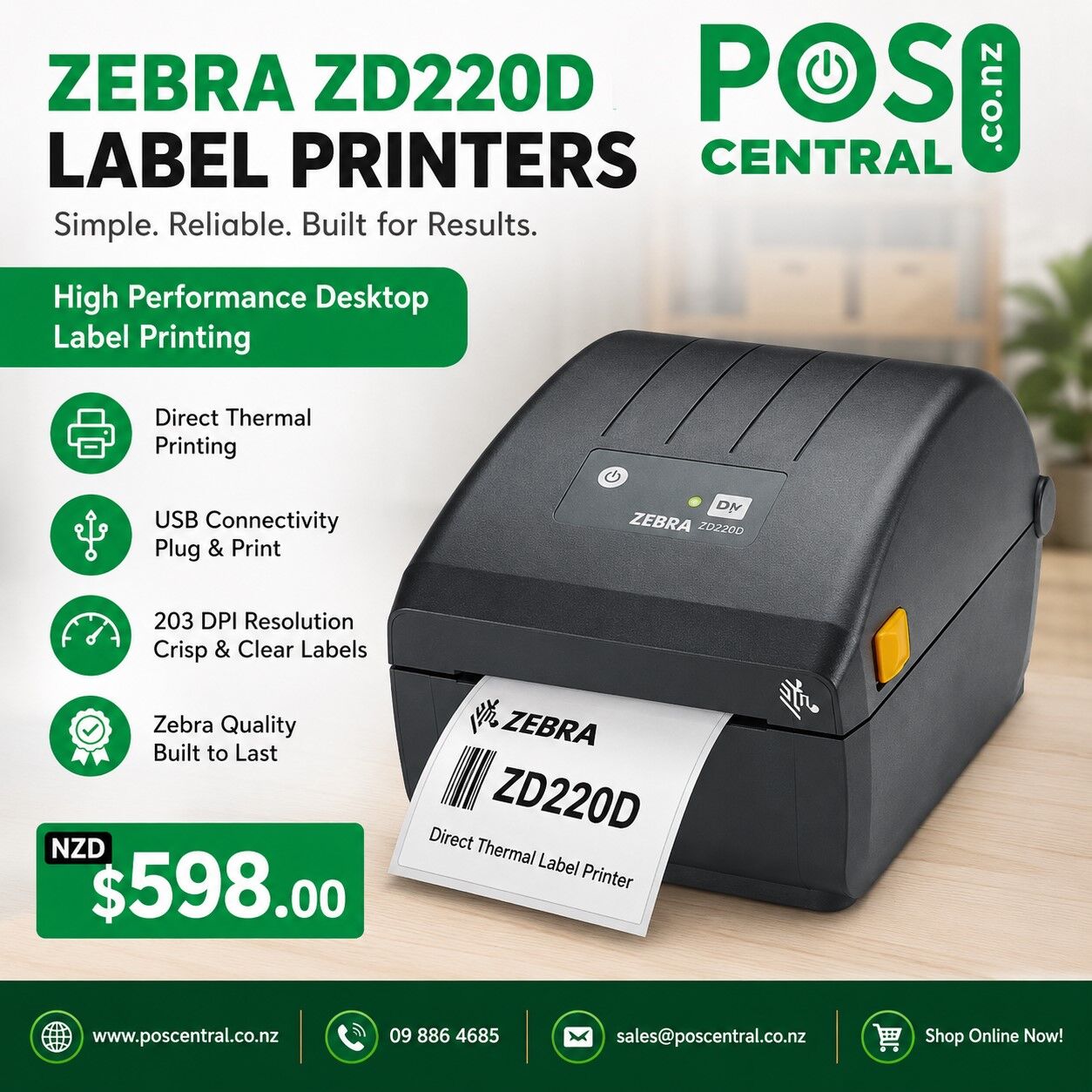 Auckland, Computers, NZD 598,  Zebra ZD220 Label Printers For Fast, Reliable Business Labels