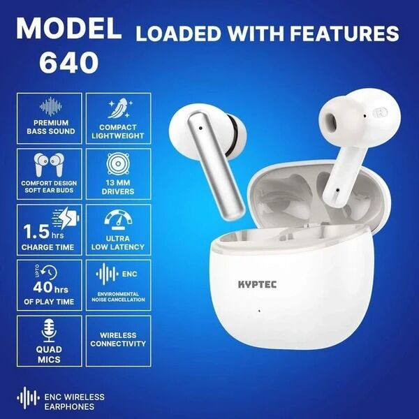 New Delhi, Electronics, INR 1299,  Kyptec LifeStyle&reg; 640 ENC Wireless Earbuds With Quad Mic, 13mm Drivers And 40H Battery