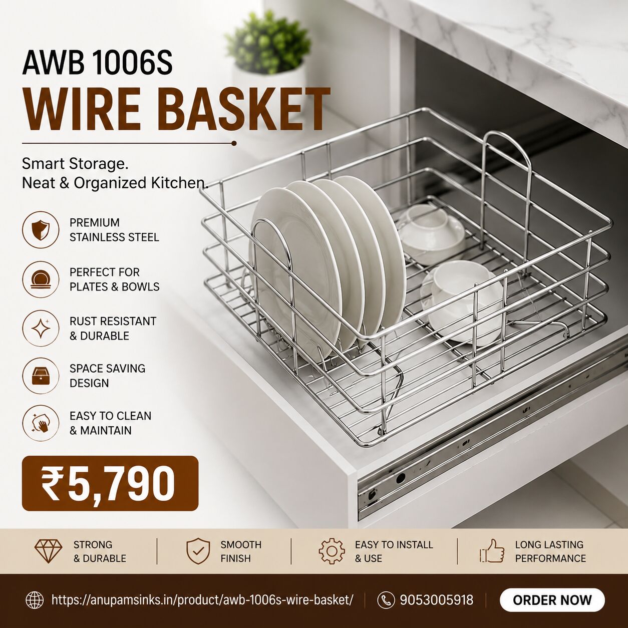 New Delhi, Household Items, INR 5790,  Premium Stainless Steel Plate Wire Basket