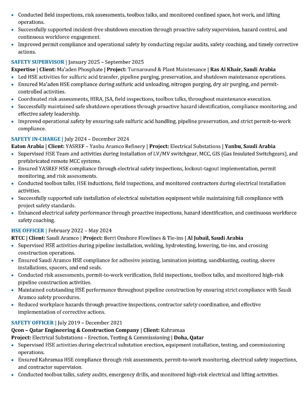 Riyadh, Job Seekers, Looking For A Role As An Senior HSE Officer Or Supervisor.
