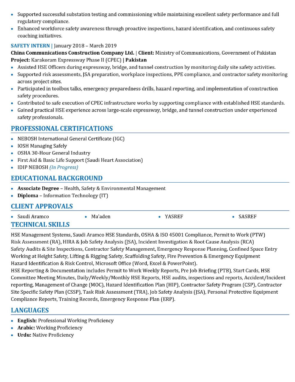 Riyadh, Job Seekers, Looking For A Role As An Senior HSE Officer Or Supervisor.