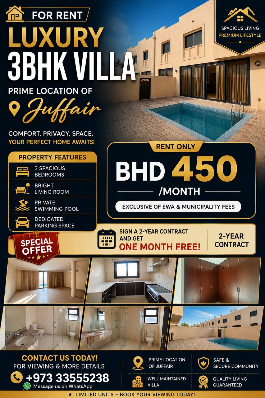 Juffair, Villas, BHD 450,  🏡 **3BHK VILLA WITH PRIVATE POOL — JUFFAIR** 🏡