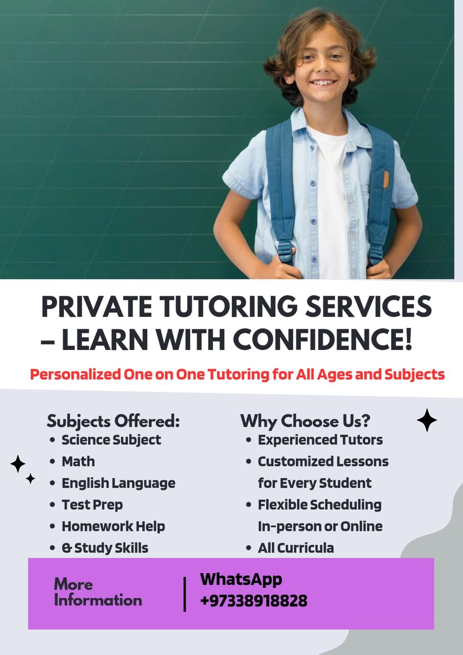 Muharraq, Education, Home Tuition Services Female Teacher Also Available