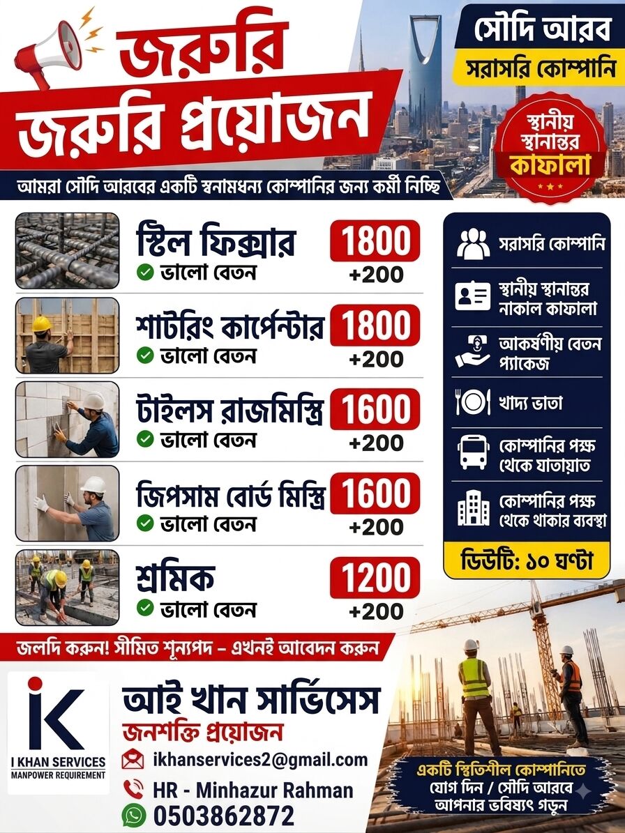 Riyadh, Jobs, URGENT MANPOWER REQUIREMENT – SAUDI ARABIA 🇸🇦