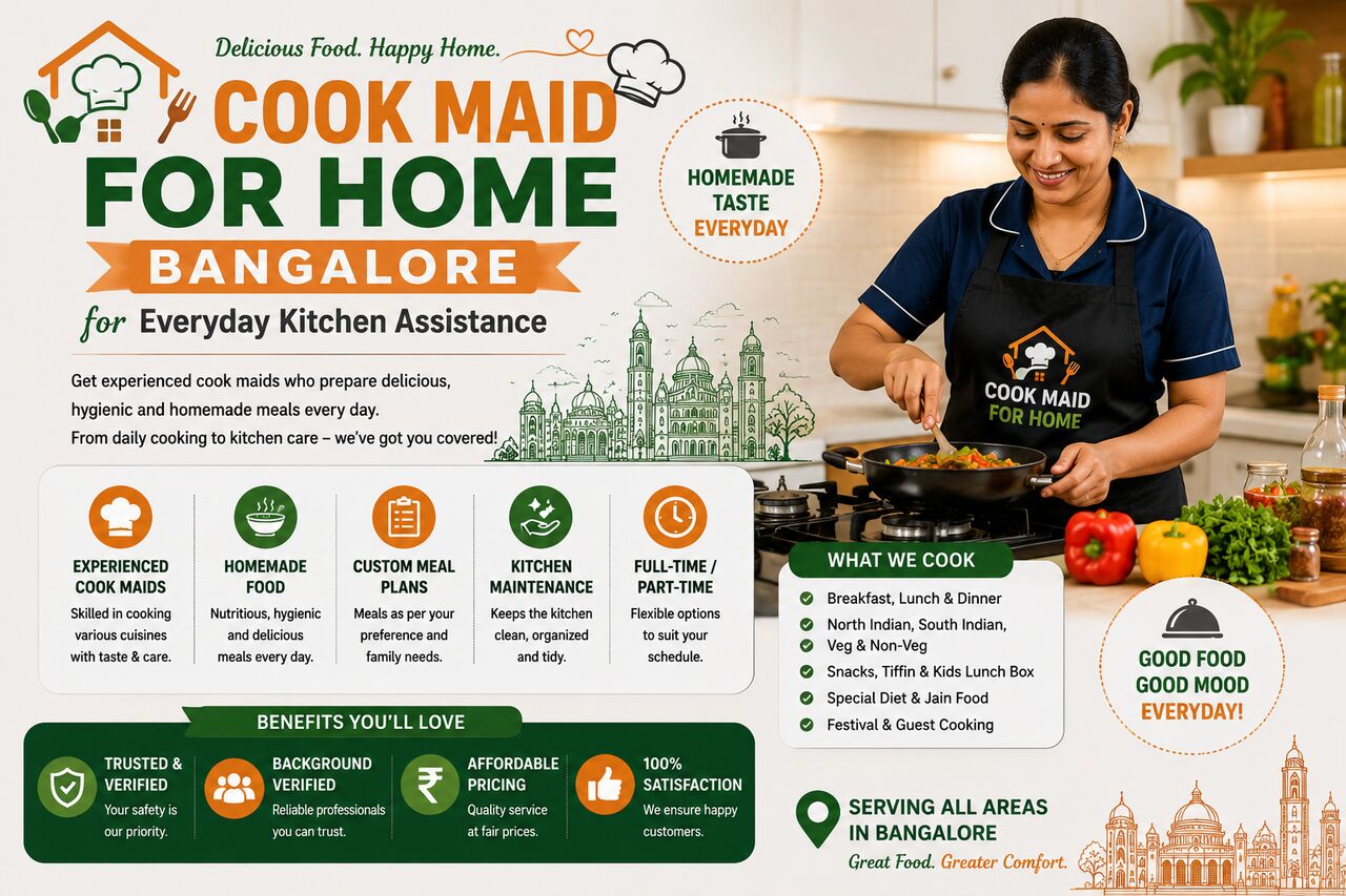 Bangalore, Cleaning, Cook Maid For Home Bangalore For Everyday Kitchen Assistance
