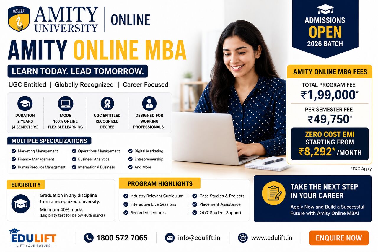 Pune, Education, Amity Online MBA &ndash; Course Details, Fees, Specializations & Admission |Edulift