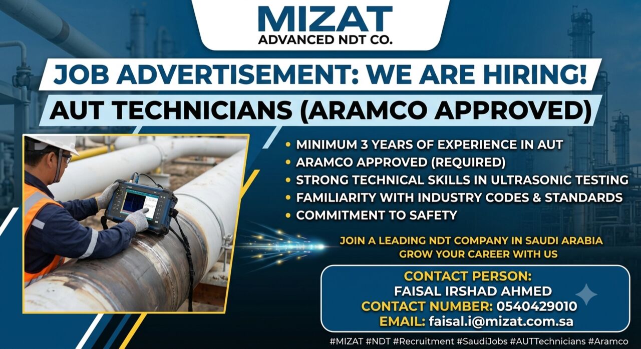 Dammam, Jobs, NDT AUT Technicians (Aramco Approved)