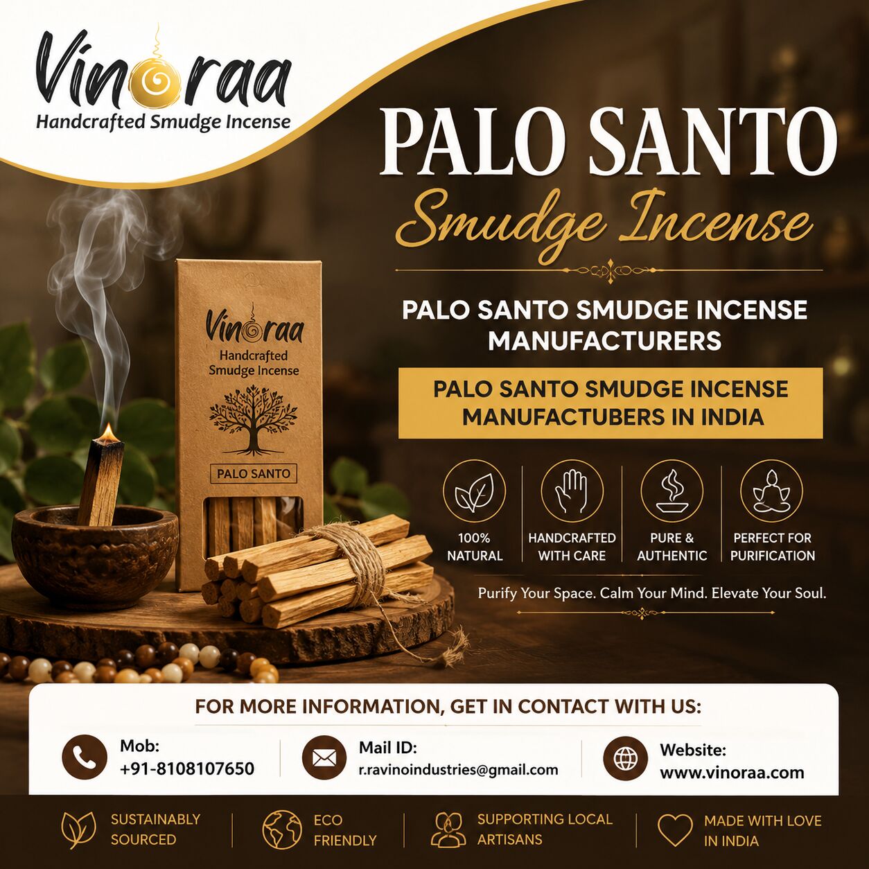 Mumbai, Business, Premium Palo Santo Smudge Incense By Vinoraa