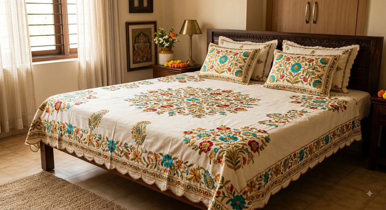 Mumbai, Household Items, INR 1499,  Embroidered Bedsheets Online | Hand-Embroidered 400 TC Cotton