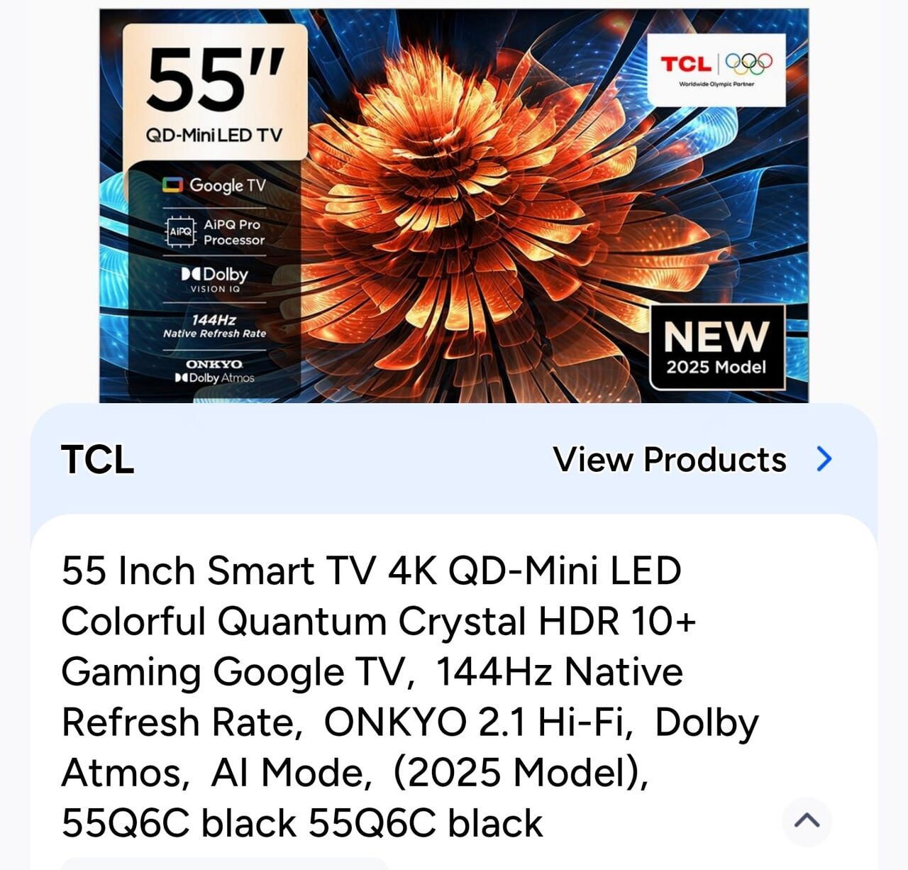 Jeddah, Electronics, SAR 1600,  LED TV    TCL 55 Inch QD Mini LED TV ,Model Q6C