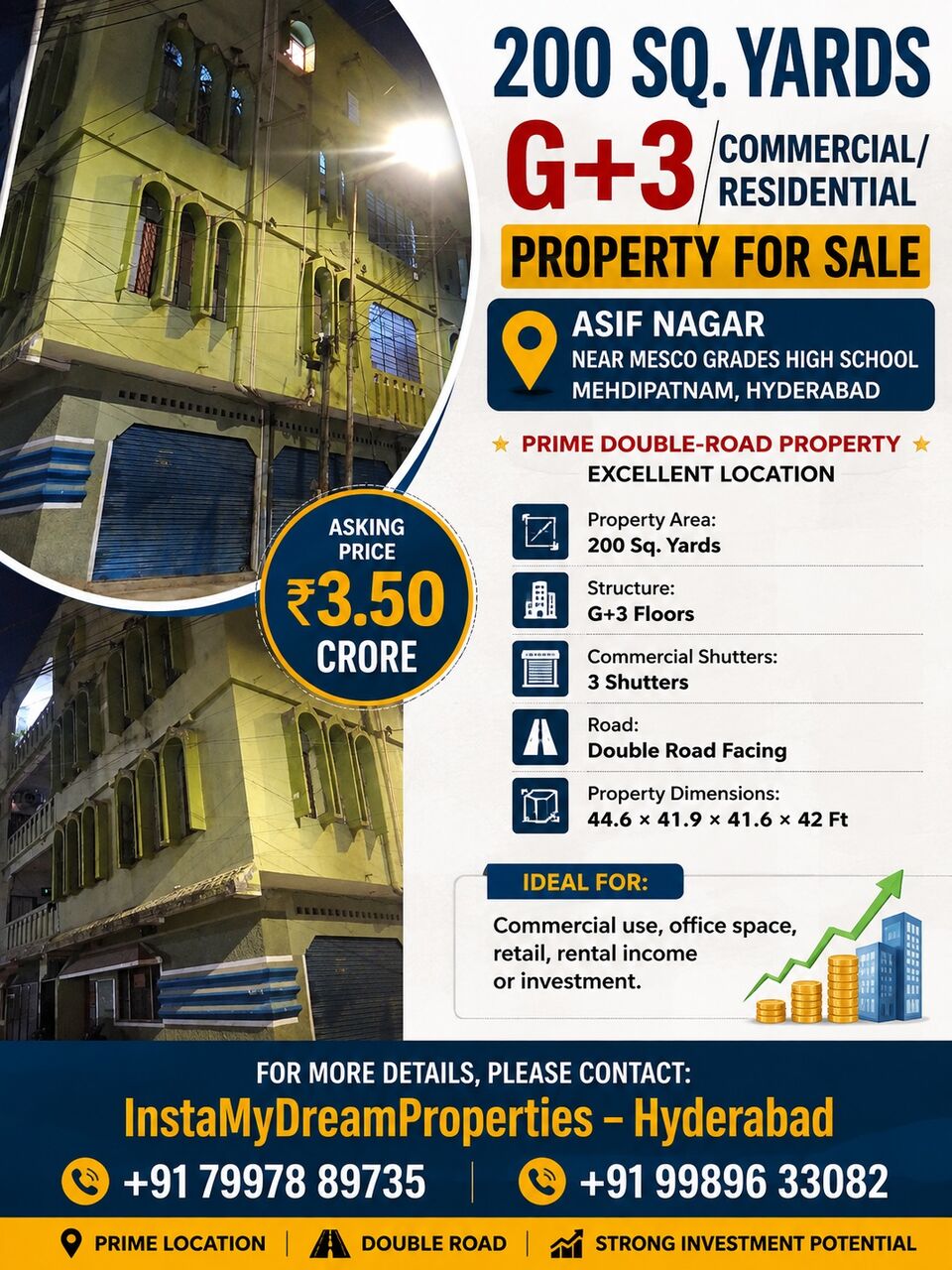 Hyderabad, Real Estate For Sale, INR 35000000,  6 BR,  200 Sq. Yard,  200 Sqrds G+3+3 Shuters Semi Commercial Property For Sale At Asif Nagar - Mahdipatnam -Hyd