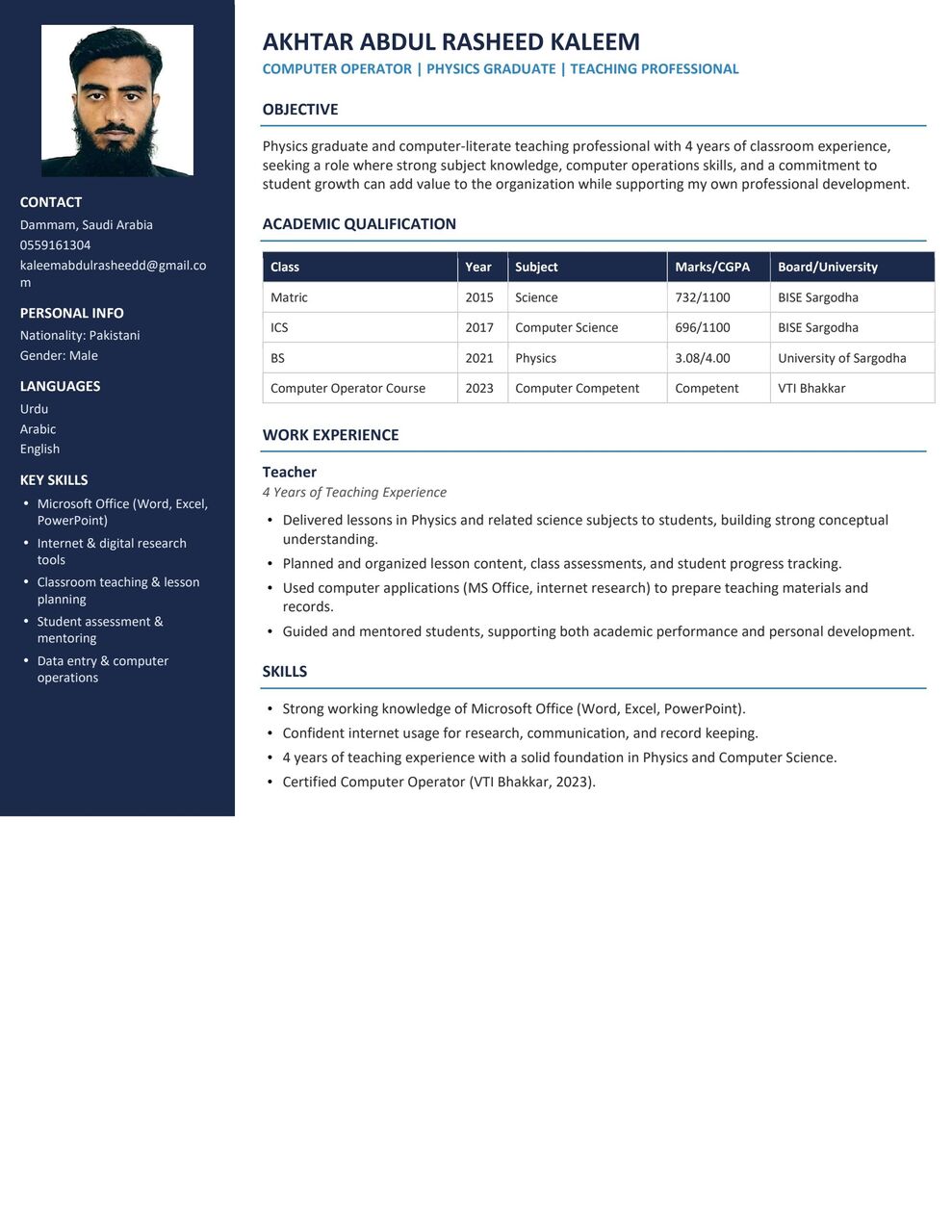 Dammam, Job Seekers, I Am Looking For Vacancy For Physics Teacher.