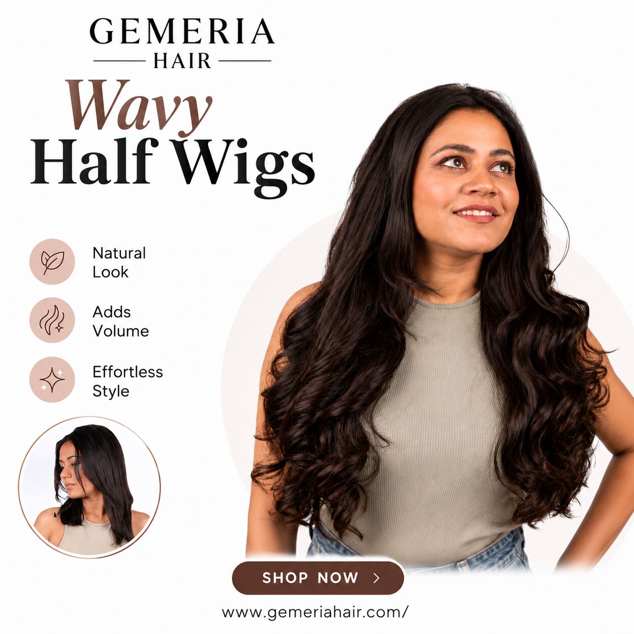 Dubai, Fashion & Design, Wavy Half Wig For Natural Hair &ndash; 100% Human Hair | Gemeria Hair