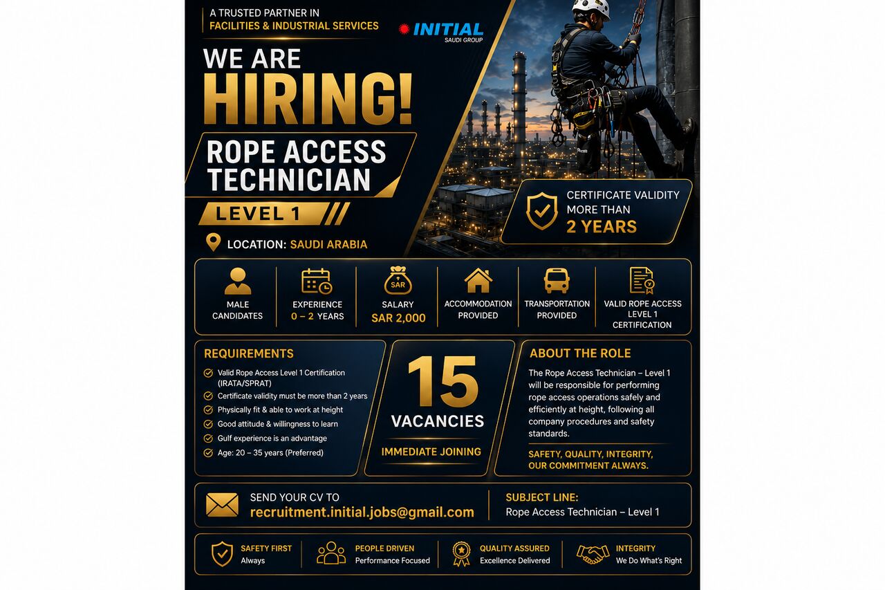 Riyadh, Jobs, Rope Access (level 1)